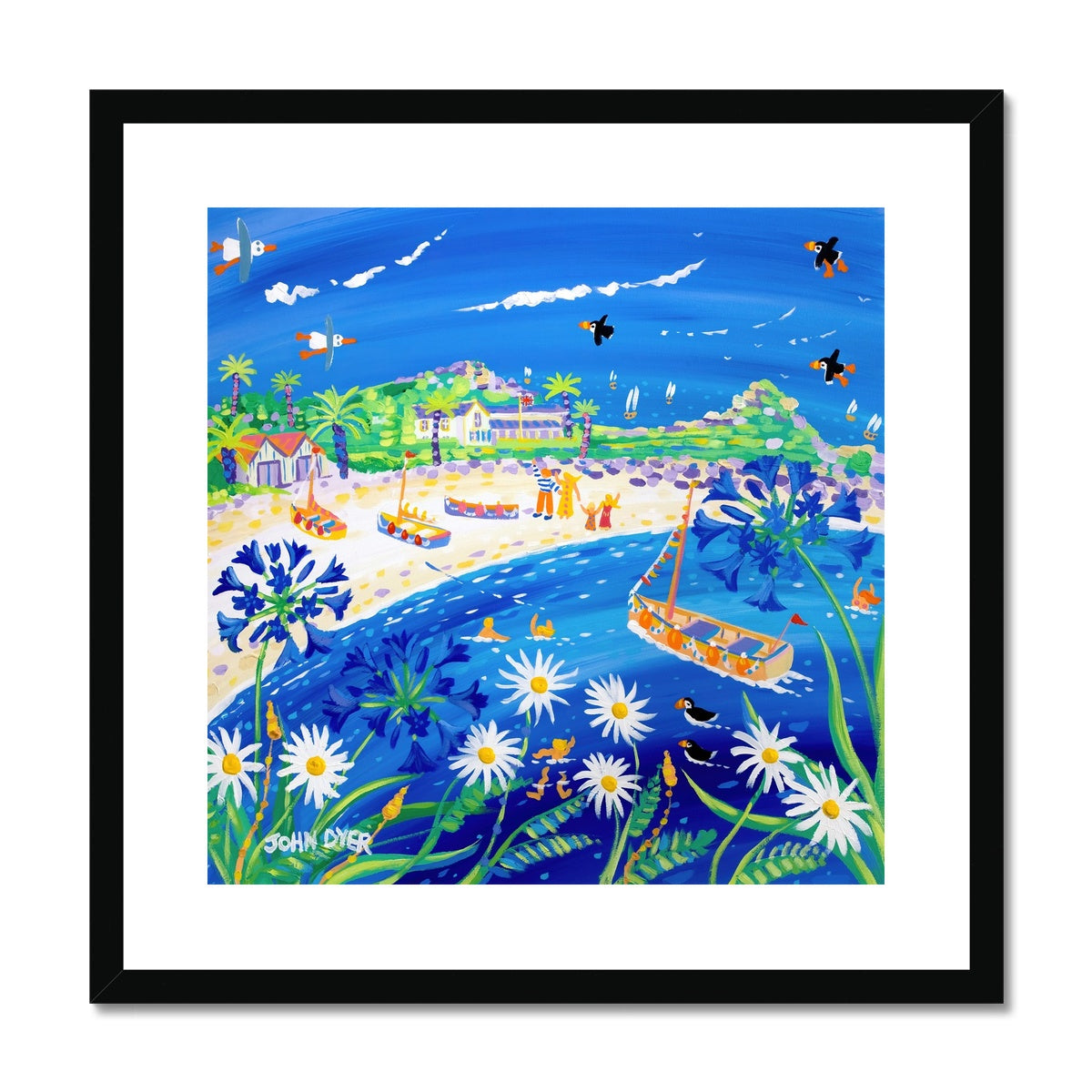 John Dyer Framed Open Edition Cornish Art Print. 'Puffin Days, Tresco'. Cornwall Art Gallery
