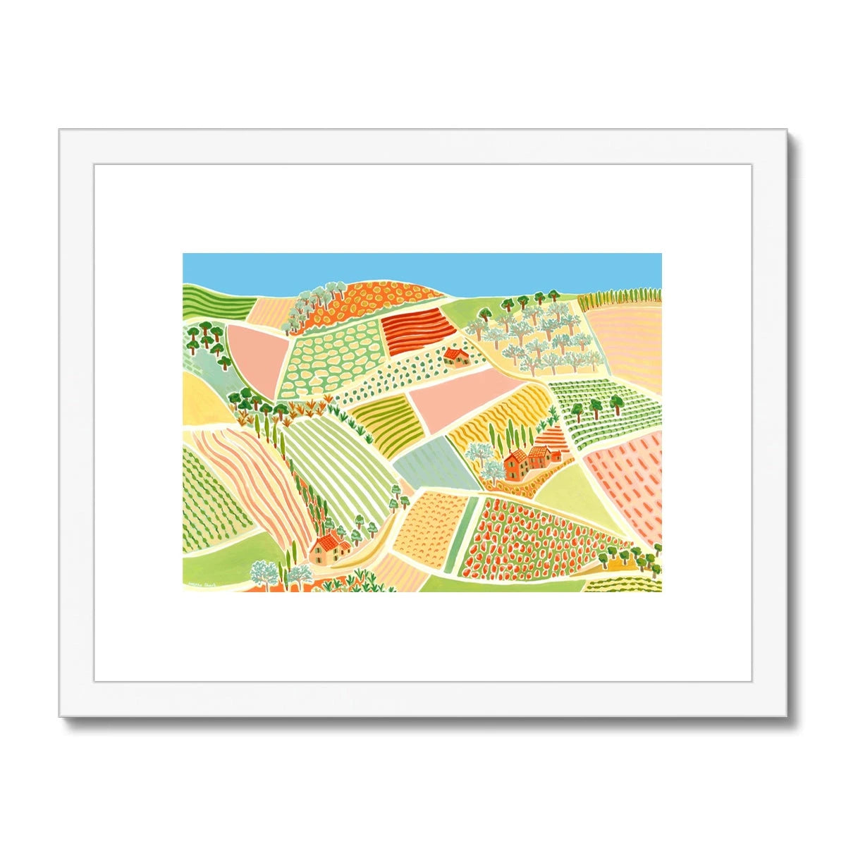Joanne Short Framed Open Edition French Art Print. 'Rasteau Hillside, Provence'. French Art Gallery Joanne Short