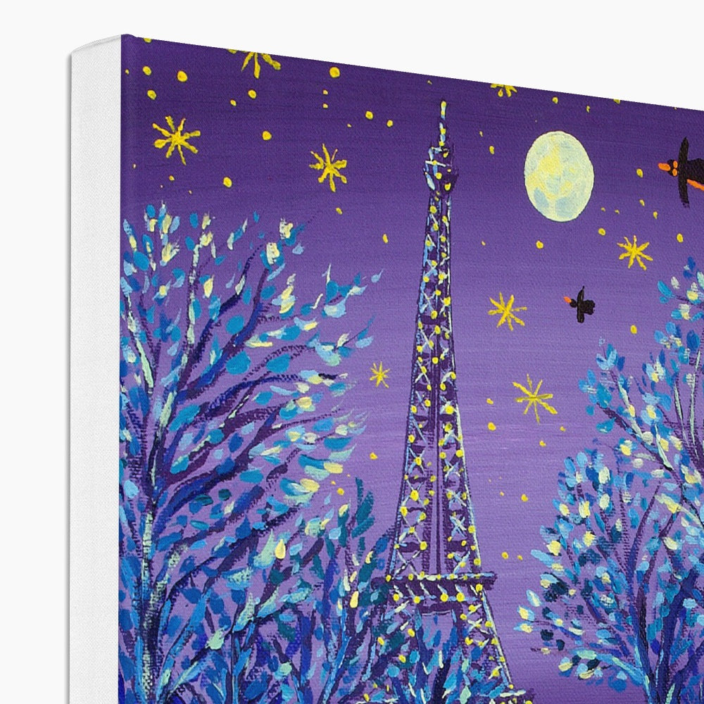 Cycling under the Moon, Eiffel Tower, Paris, France. Canvas Art Print by John Dyer