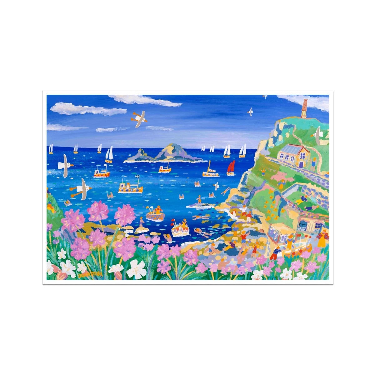 John Dyer Fine Art Print. Open Edition Cornish Art Print. 'Sea Pinks at Cape Cornwall'. Cornwall Art Gallery John Dyer