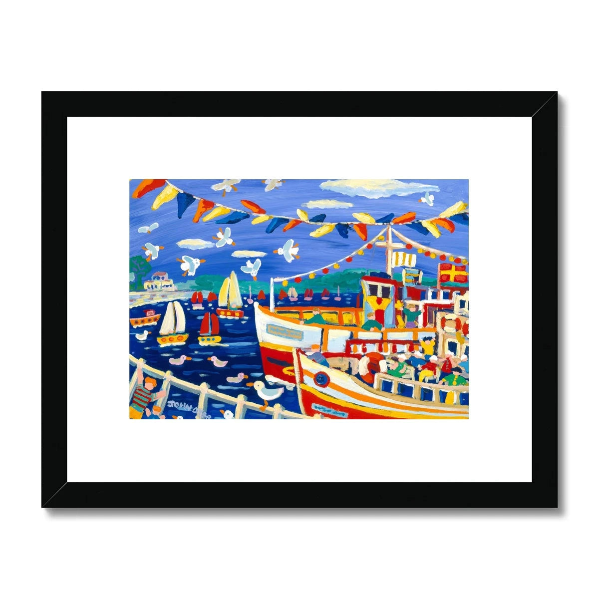 John Dyer Framed Open Edition Cornish Fine Art Print. 'Beanie Hats and Pleasure Boats, Falmouth'. Cornwall Art Gallery John Dyer