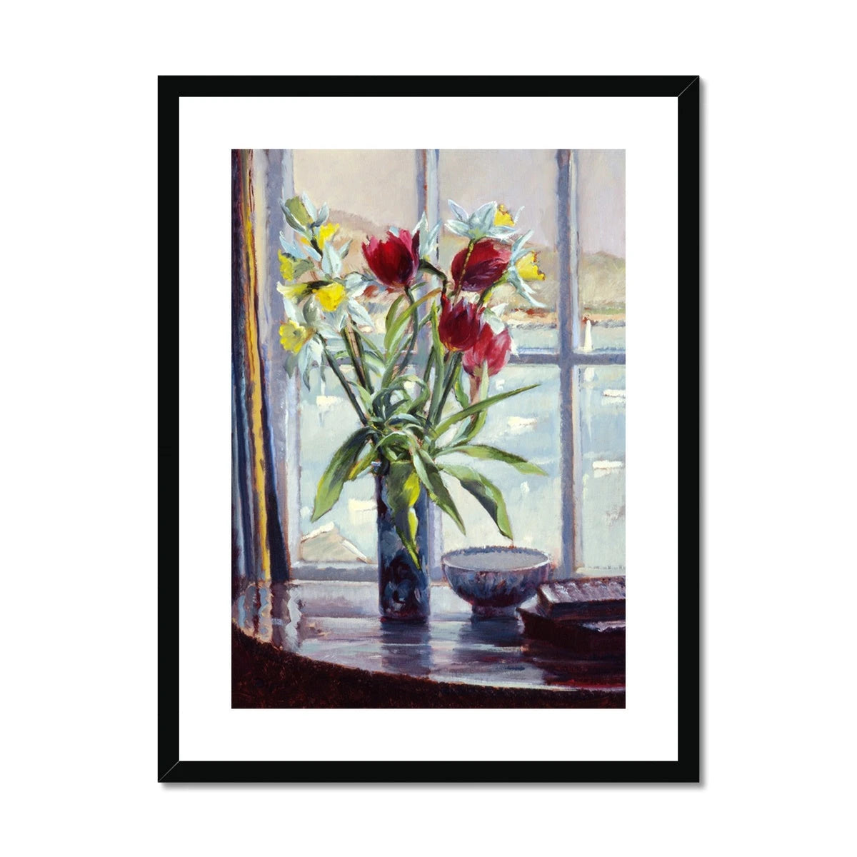 Ted Dyer Framed Open Edition Cornish Fine Art Print. 'Daffodils and Tulips in a Vase, Still Life'. Cornwall Art Gallery Ted Dyer