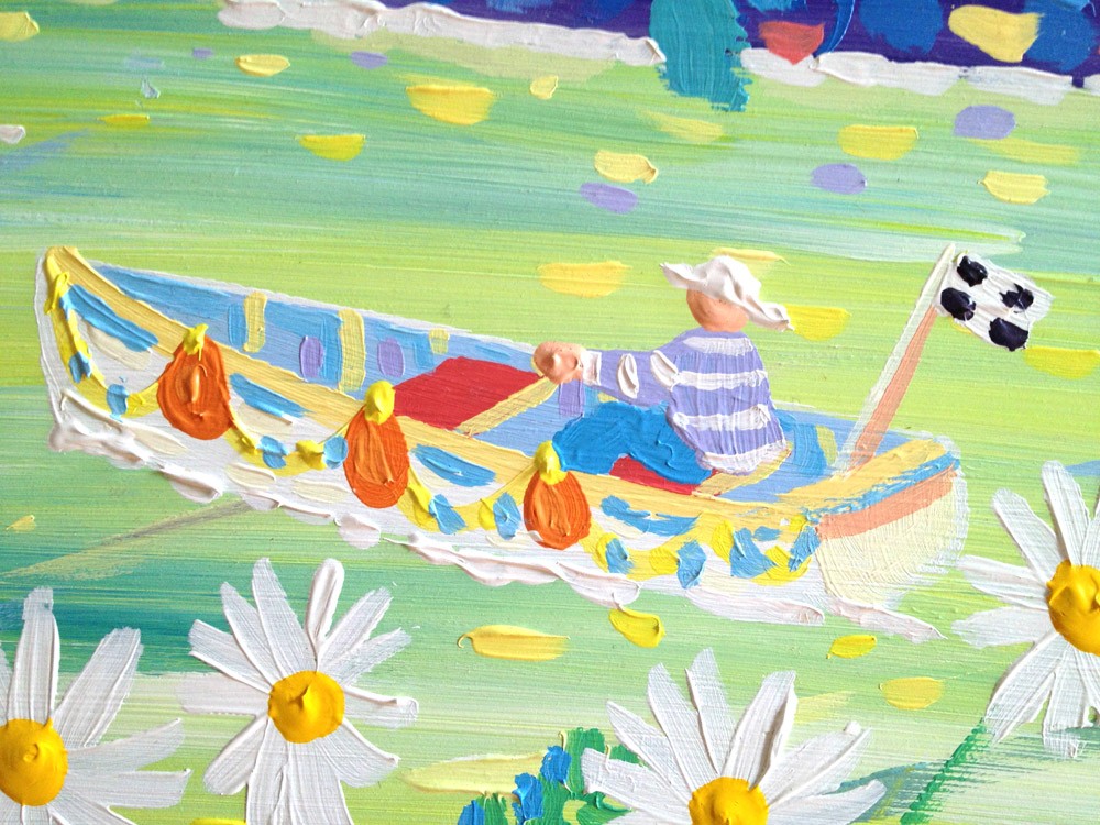 Original Painting by John Dyer. Relaxing by the River, Helford.