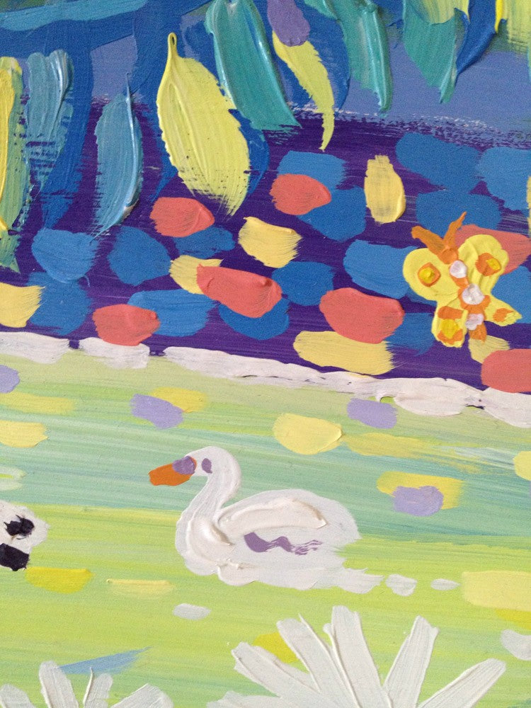 Original Painting by John Dyer. Relaxing by the River, Helford.