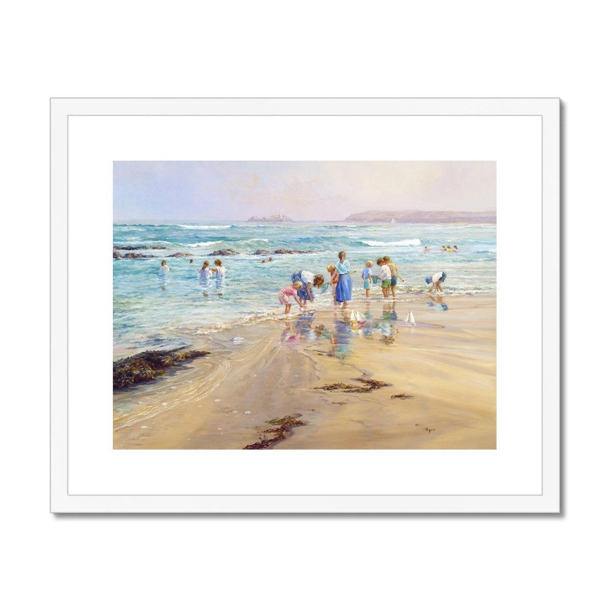 Ted Dyer Framed Open Edition Cornish Fine Art Print. 'A Cornish Summer, Gwithian'. Cornwall Art Gallery Ted Dyer