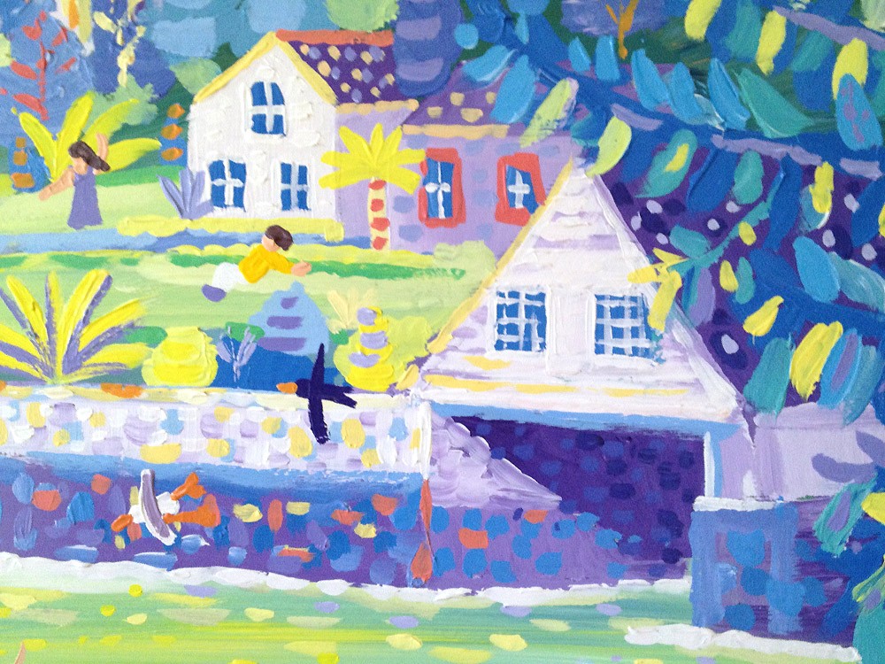 Original Painting by John Dyer. Relaxing by the River, Helford.