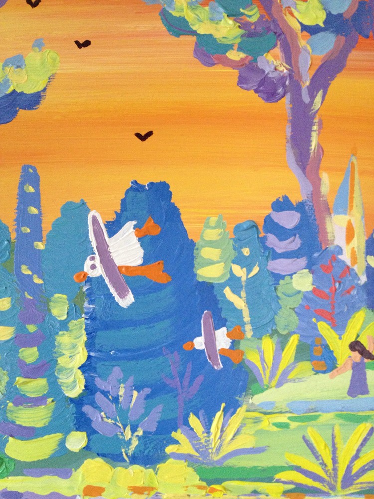 Original Painting by John Dyer. Relaxing by the River, Helford.