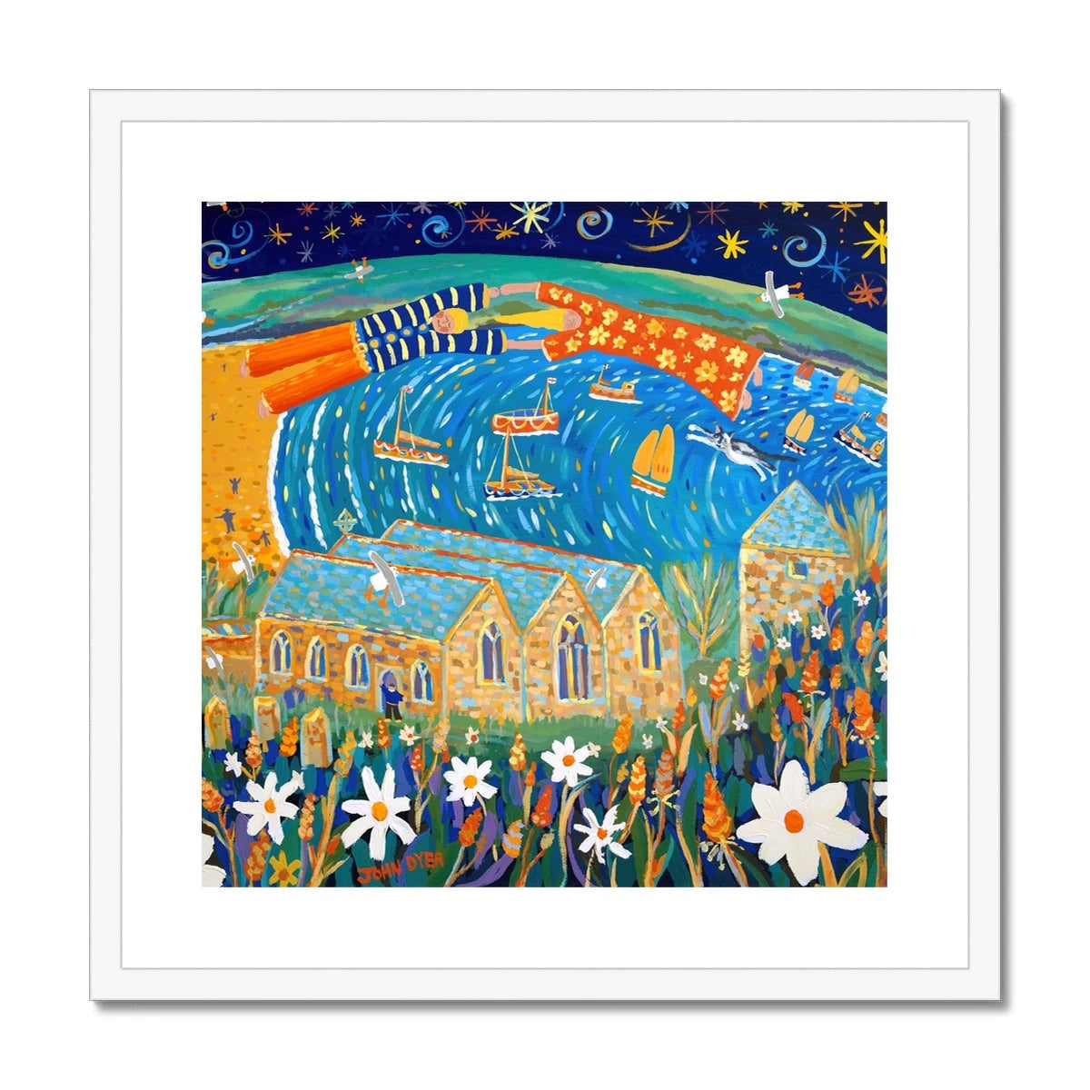 John Dyer Framed Open Edition Cornish Fine Art Print. 'Love Story, Gunwalloe, Church Cove'. Cornwall Art Gallery John Dyer