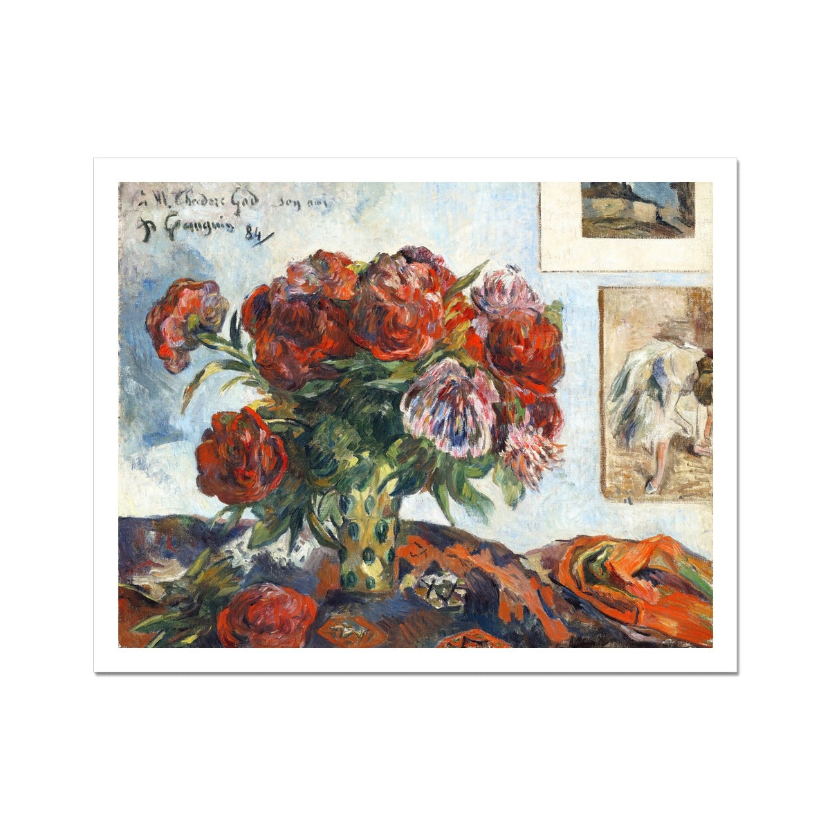 'Still Life with Peonies' Still Life by Paul Gaugin. Open Edition Fine Art Print. Historic Art
