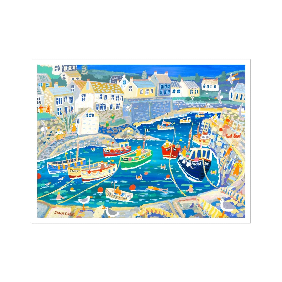 John Dyer Fine Art Print. Open Edition Cornish Art Print. 'Unloading the Catch, Coverack'. Coastal Art Print John Dyer