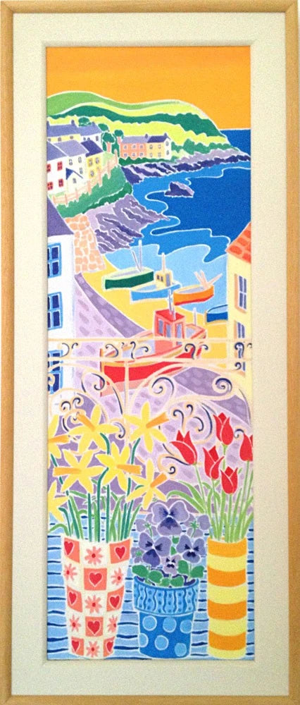 Original Painting by Joanne Short. Through the Window, Portloe, Cornwall. 36 x 12 inches oil on canvas Joanne Short