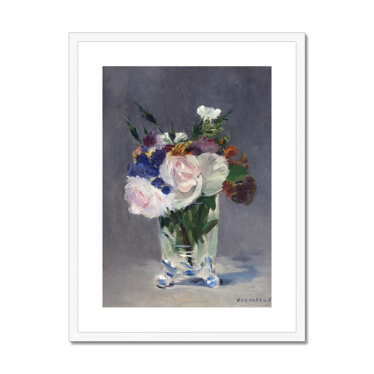 'Flowers in a Crystal Vase'. Garden Flowers. Still Life by Edouard Manet. Framed Open Edition Fine Art Print. Historic Art Edouard Manet