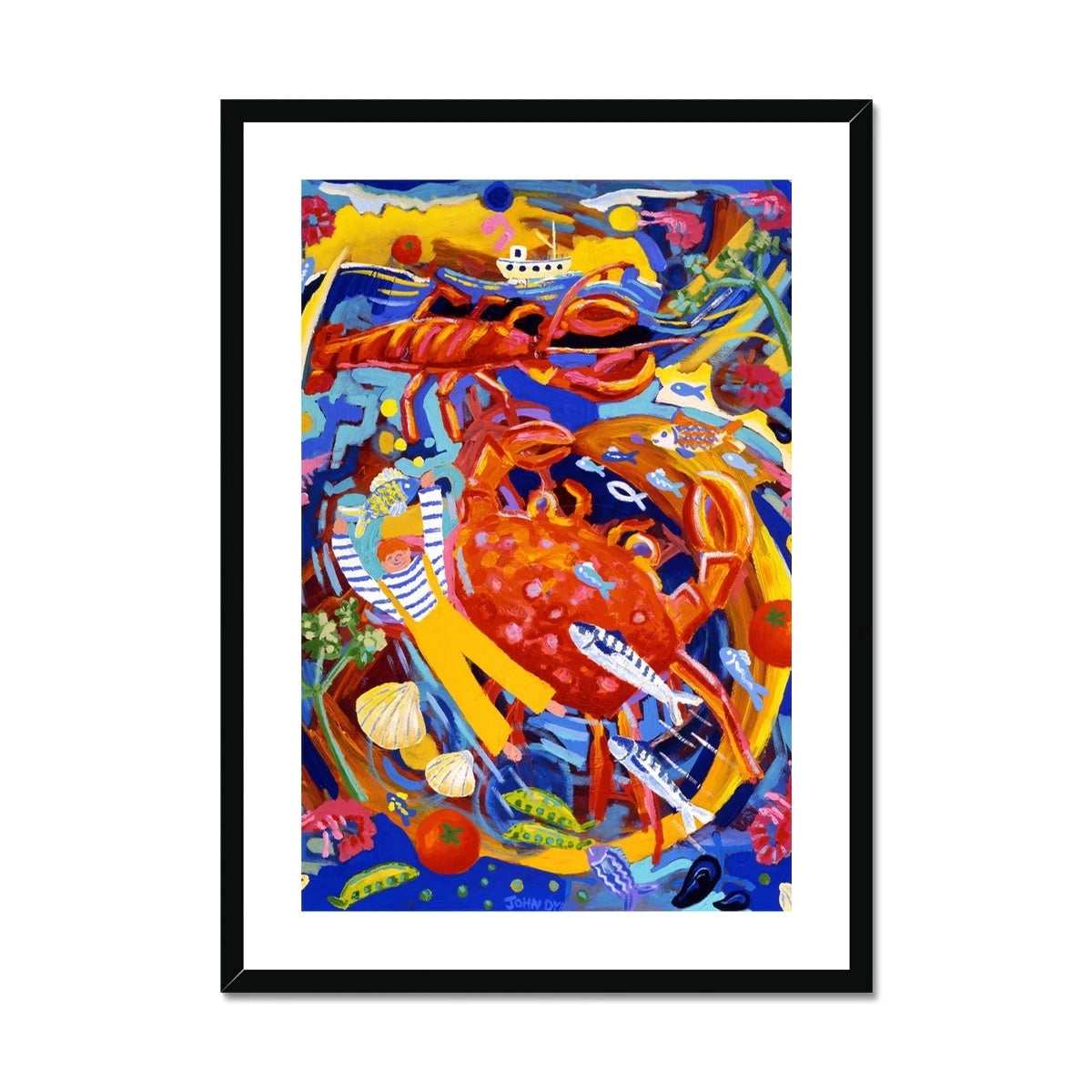 John Dyer Framed Open Edition Cornish Fine Art Print. 'Seafood Salad, Padstow'. Cornwall Art Gallery John Dyer