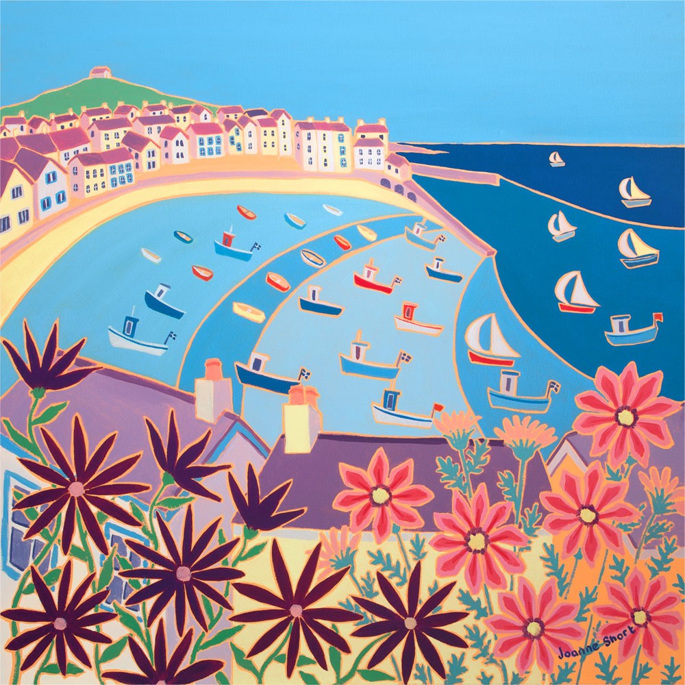 Signed Limited Edition Print by Cornish Artist Joanne Short. 'Boats in the Bay, St Ives'. Cornwall Art Gallery Print