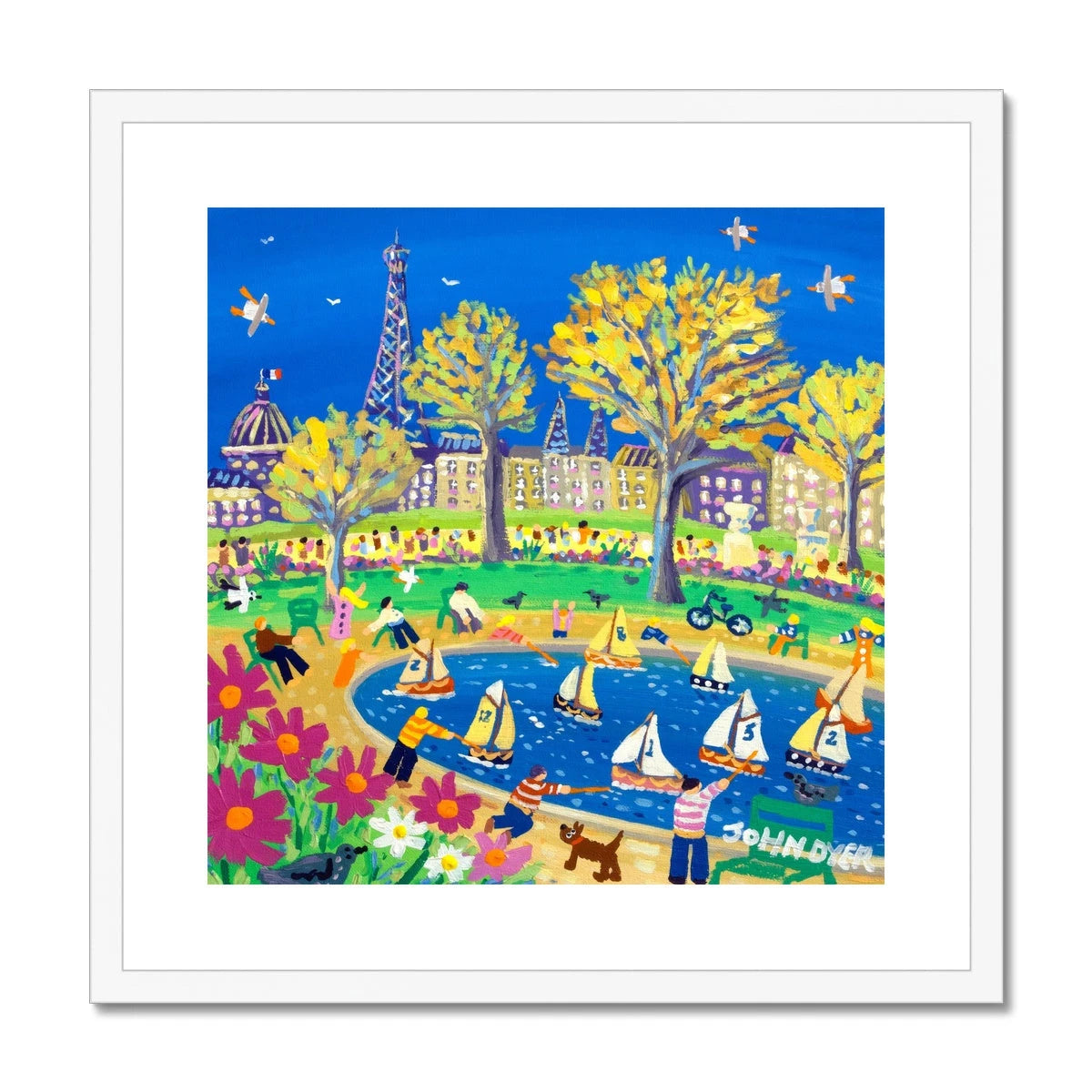 John Dyer Framed Open Edition City Fine Art Print. 'Sunday Afternoon in the Park, Paris, France'. French Art Gallery John Dyer