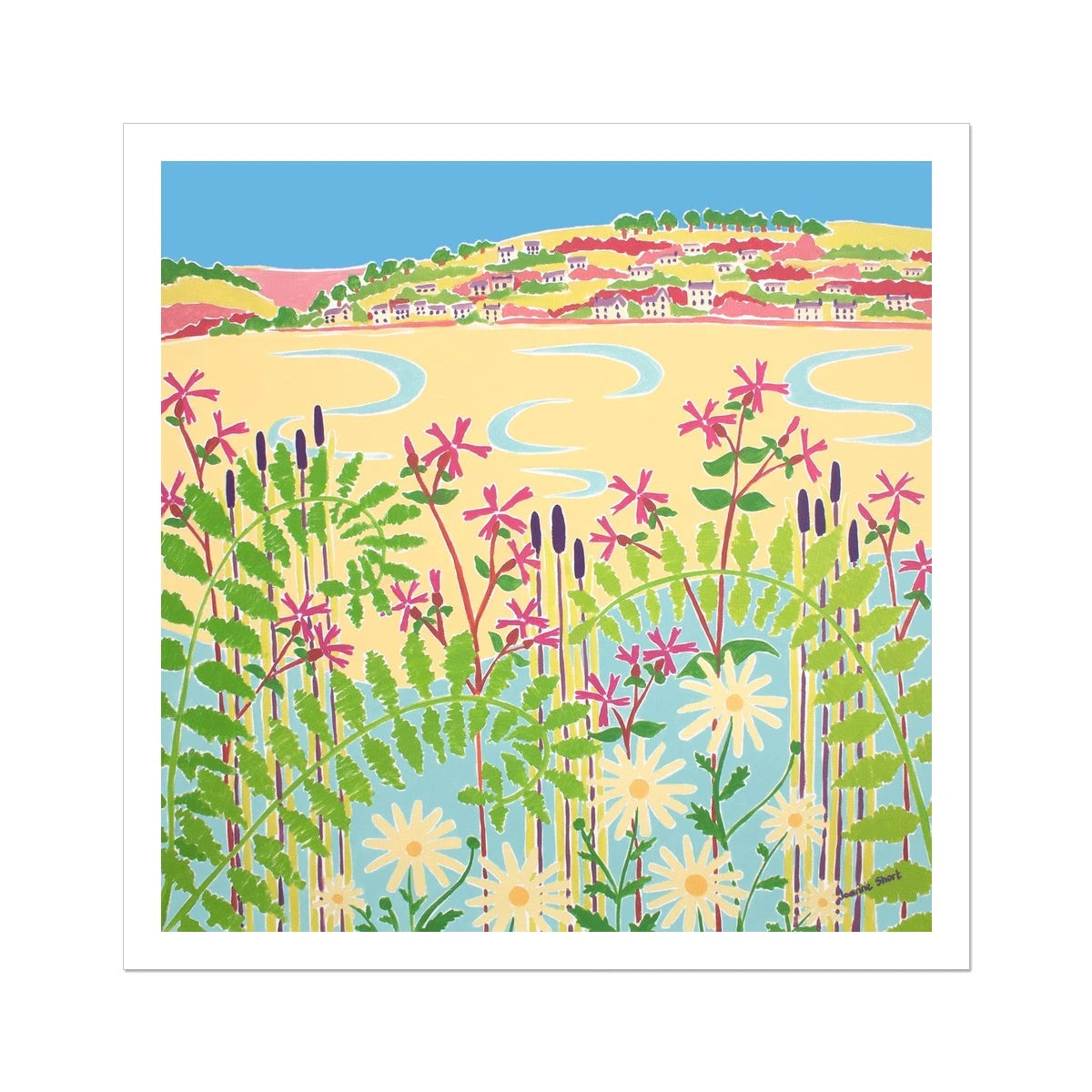 Joanne Short Open Edition Cornish Art Print. 'Pools in the Sand, Camel Estuary, Padstow, Rock'. Cornwall Art Gallery Joanne Short