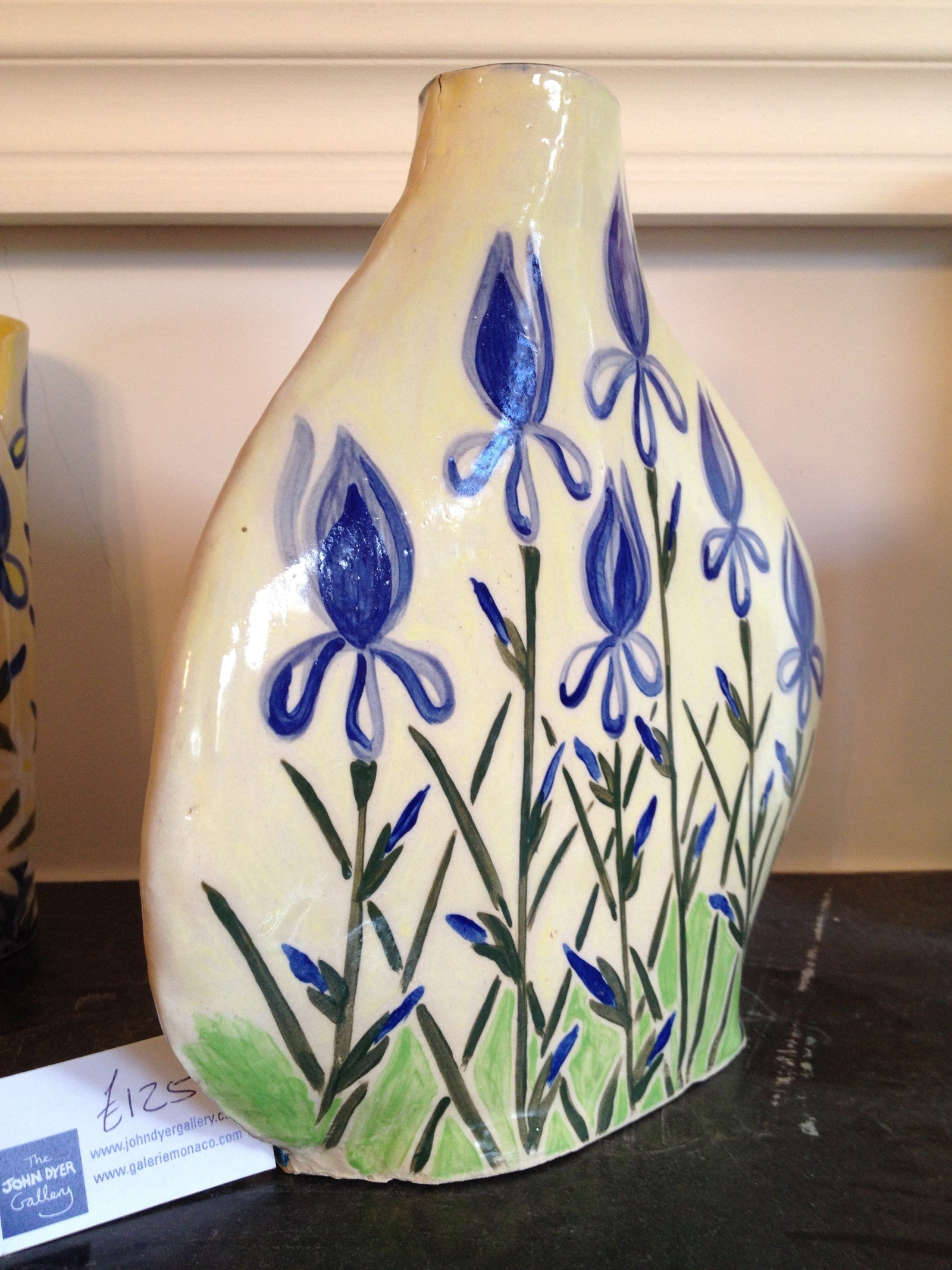Joanne Short Ceramic Vase. Double Sided. Tulips and Blue Iris Joanne Short