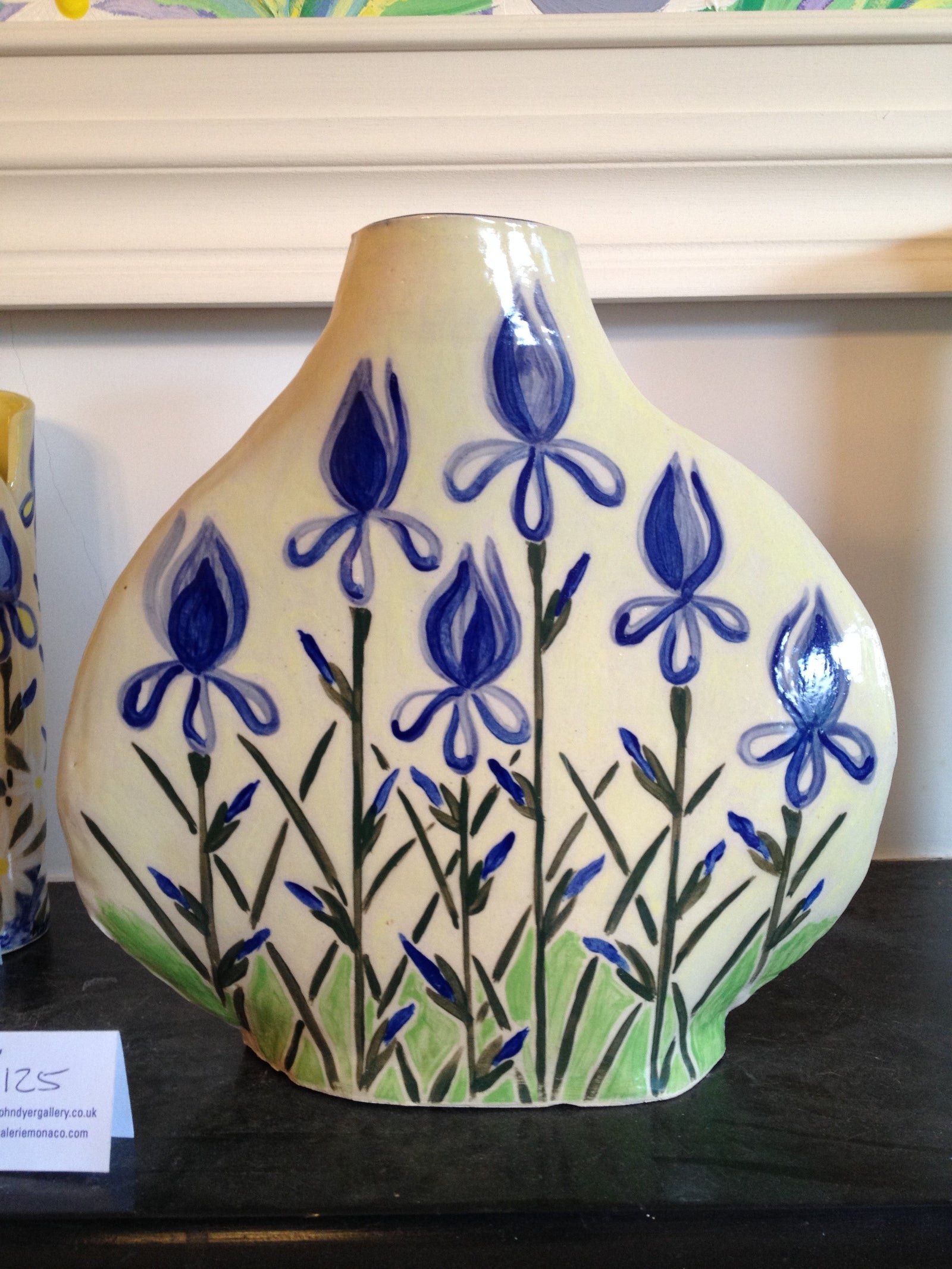 Joanne Short Ceramic Vase. Double Sided. Tulips and Blue Iris Joanne Short