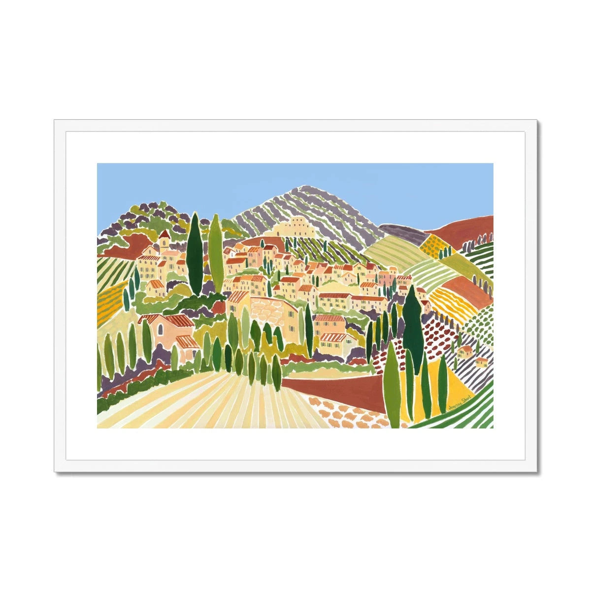 Joanne Short Framed Open Edition French Art Print. 'The Old Town, Vaison La Romaine, Provence'. French Art Gallery Joanne Short