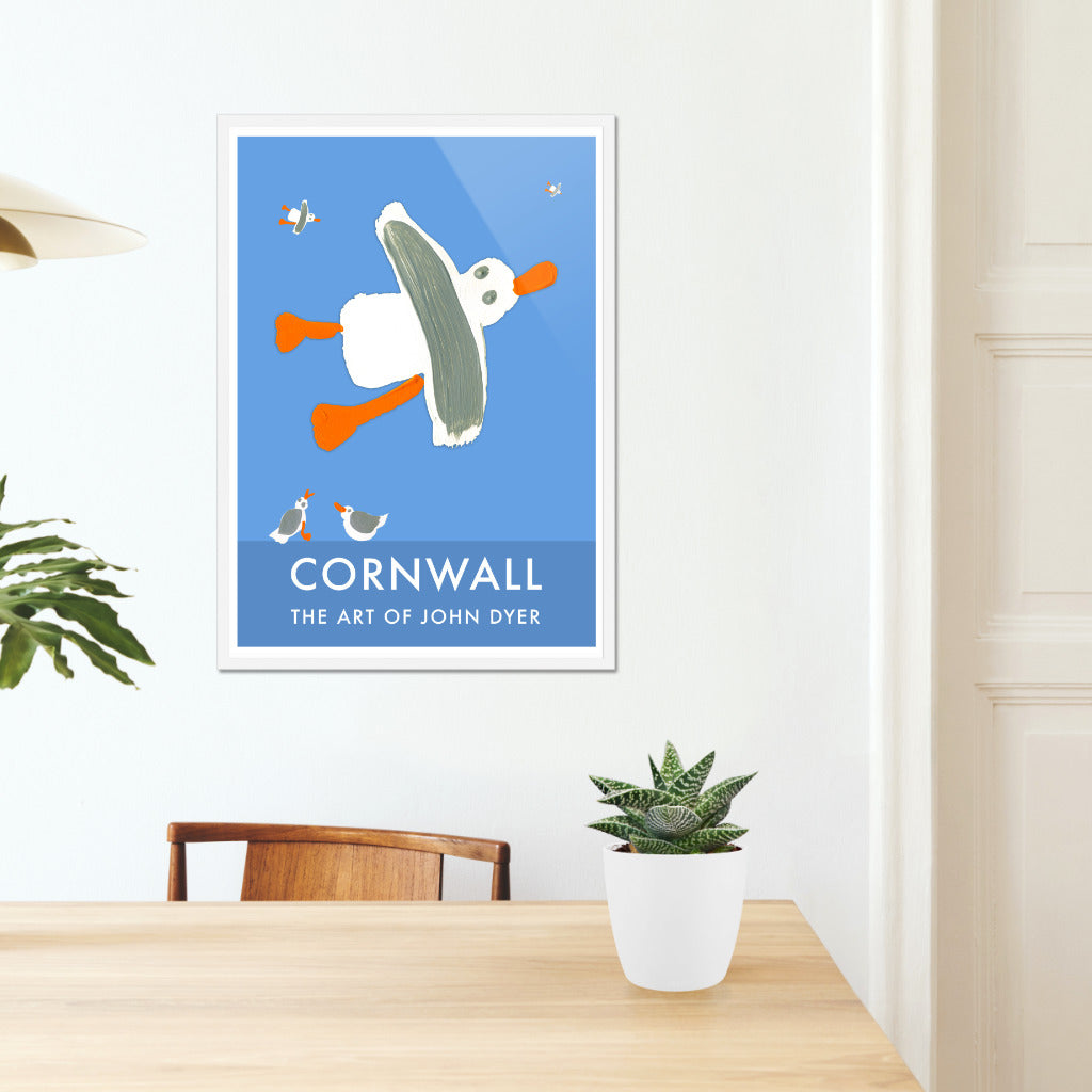Vintage Style Travel Art Poster Print. Cornish Seagulls by Cornish Artist John Dyer.