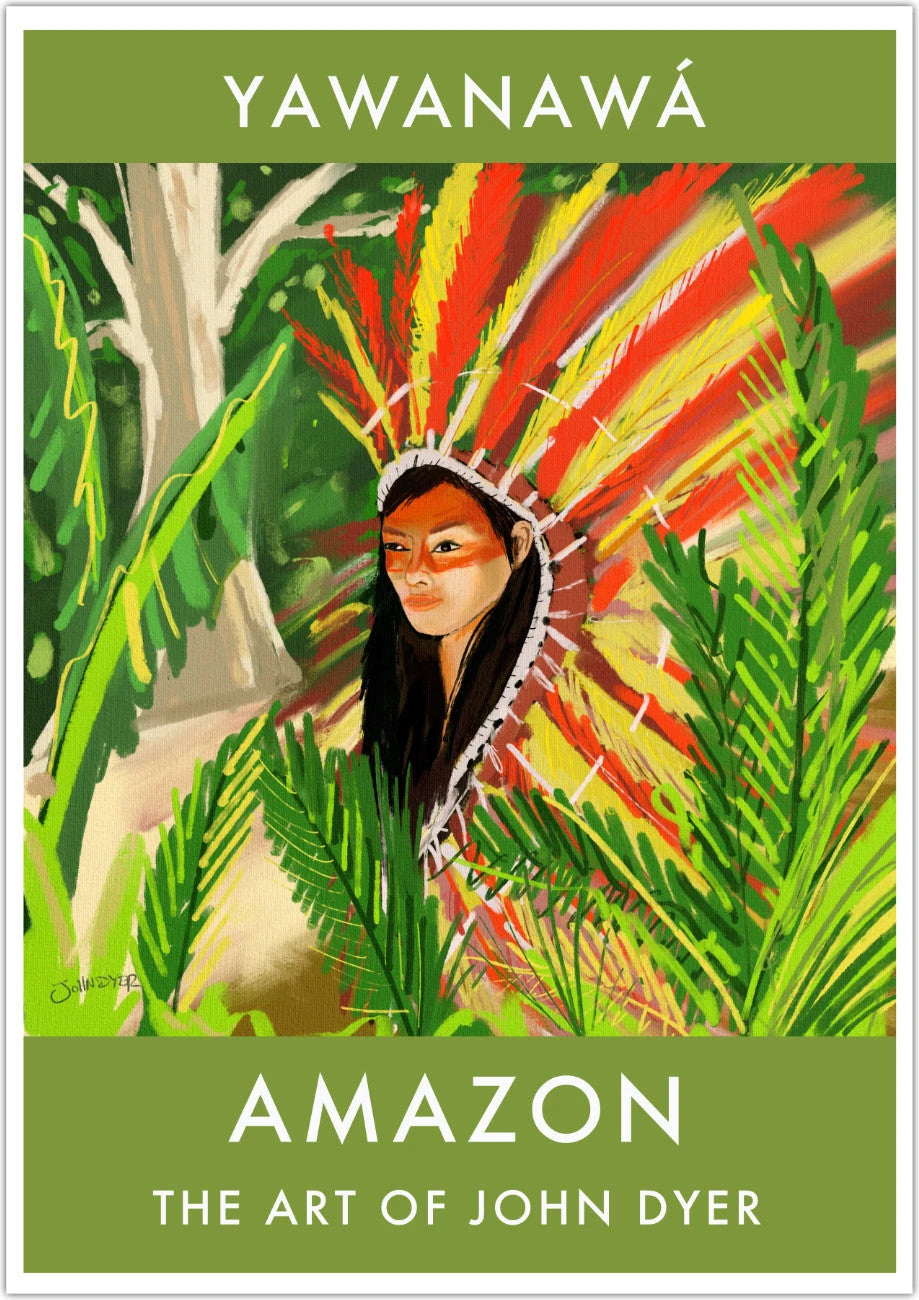 Vintage Style Jungle Wall Art Poster Print by John Dyer. Amazon Rainforest Yawanawá Girl John Dyer