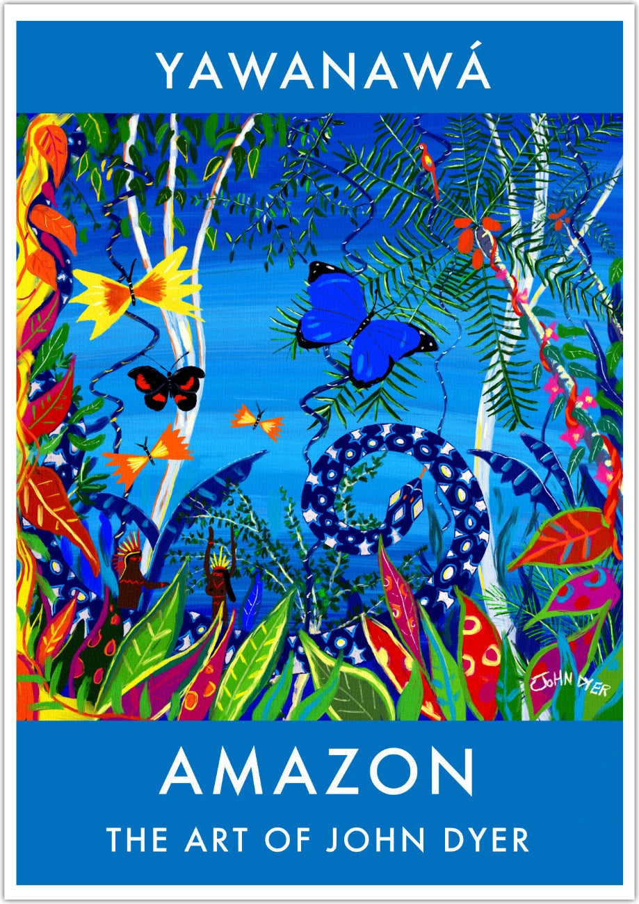 Vintage Style Jungle Poster Art Print by John Dyer. Spirit of the Amazon Rainforest with Tropical Butterflies. Animal Art Prints John Dyer