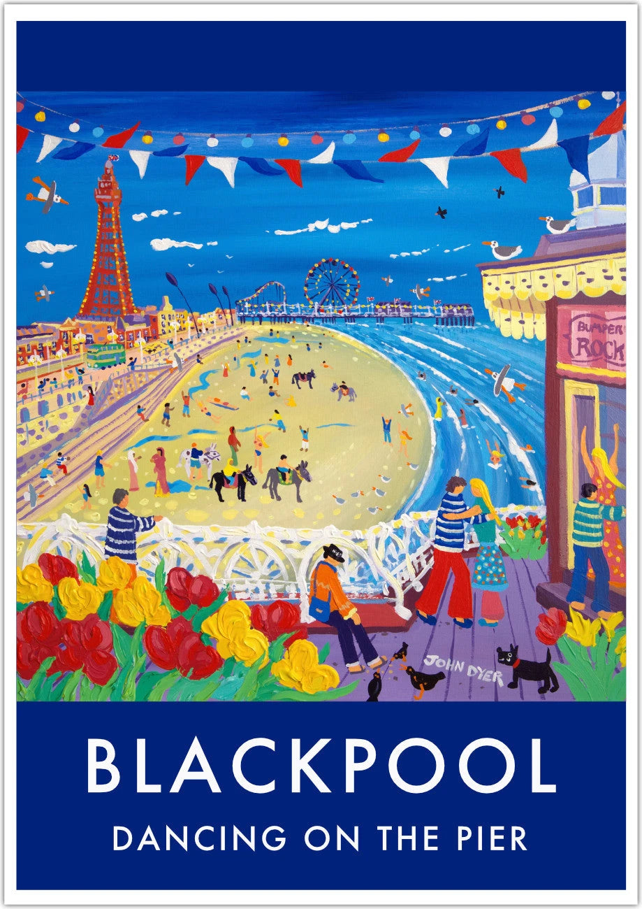 Vintage Style Travel Wall Art Poster Print by John Dyer. Dancing on the Pier, Blackpool John Dyer