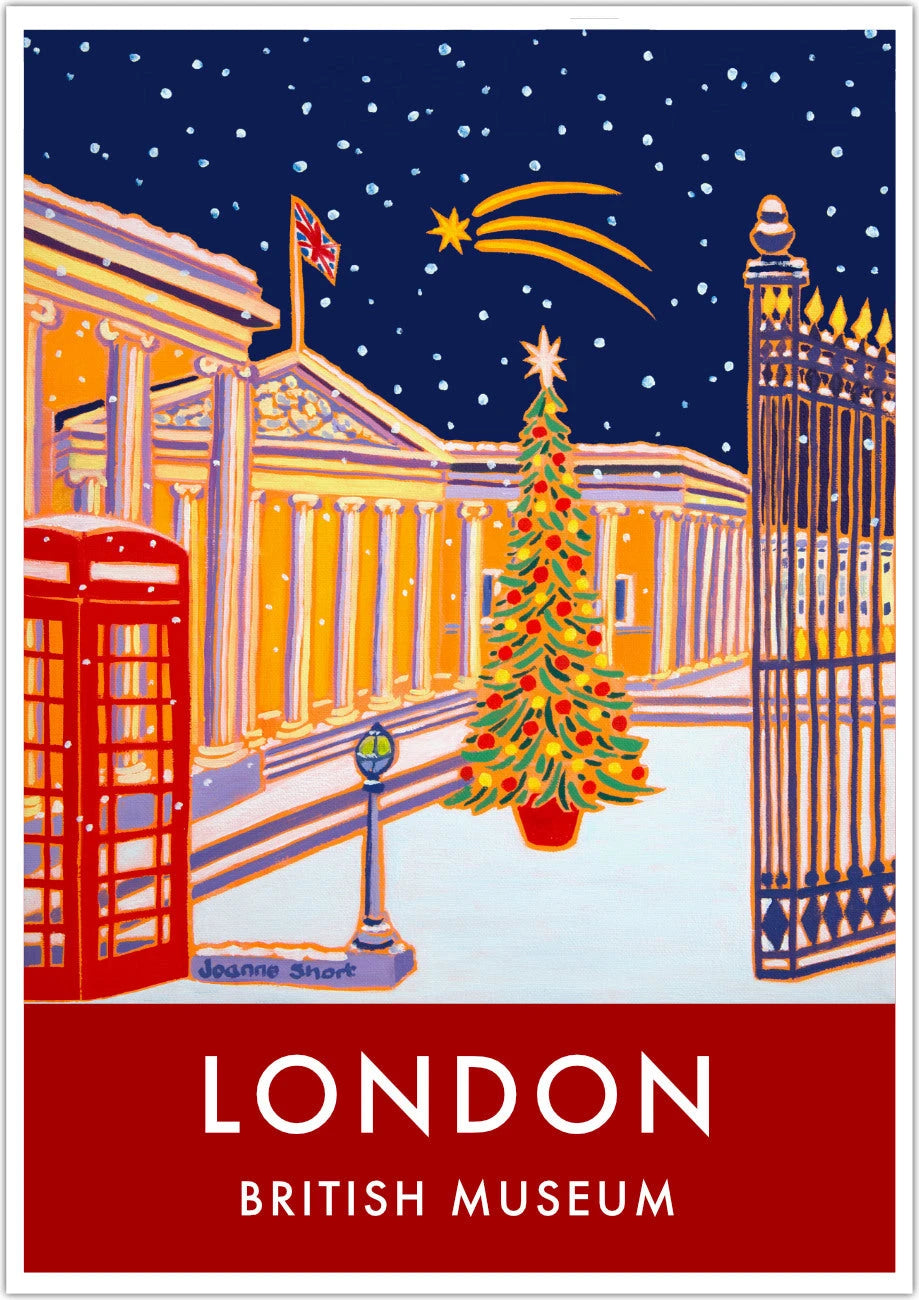 Vintage Style Travel Art Poster Print by Joanne Short of The British Museum, London. Christmas. Joanne Short