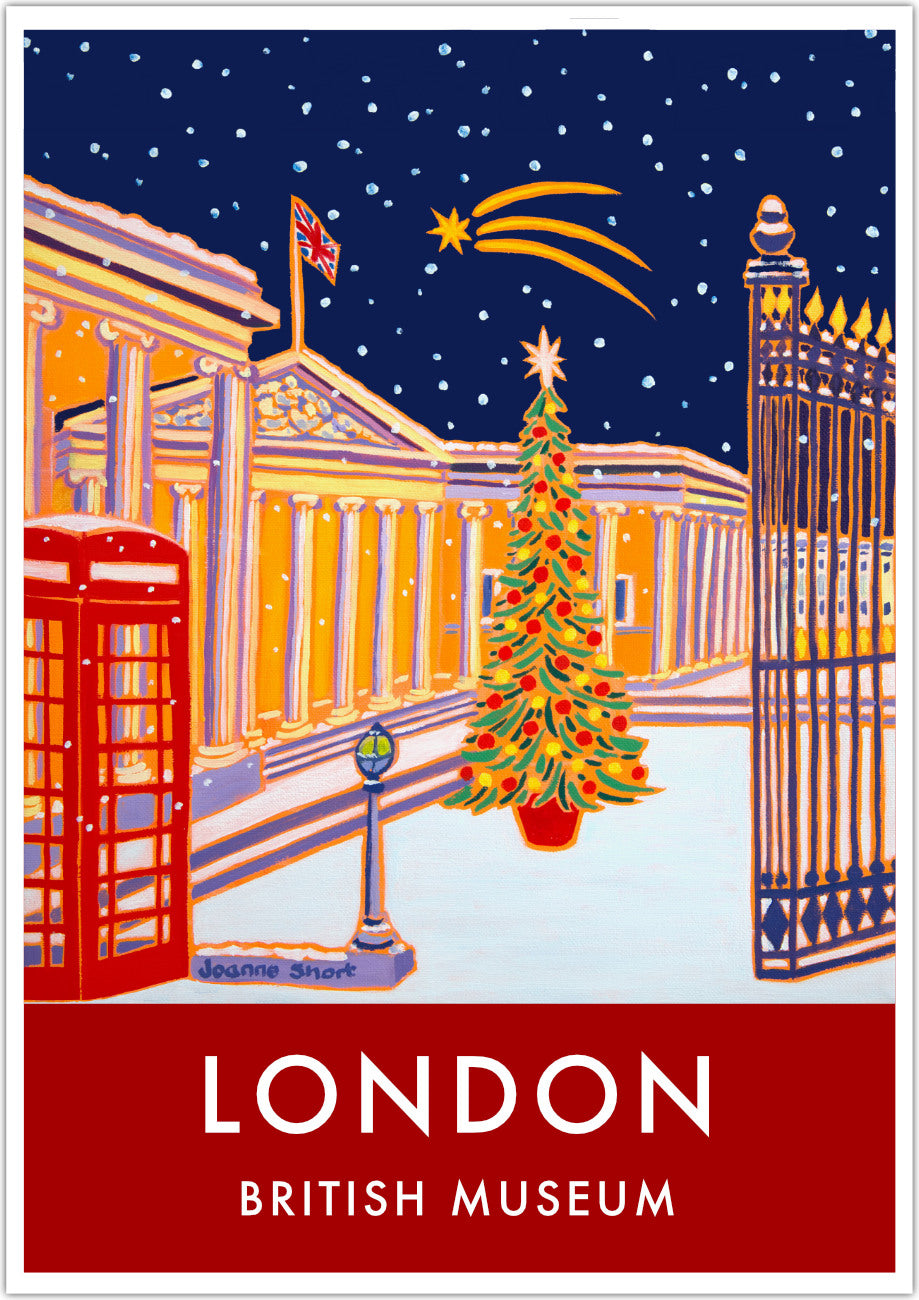 Vintage Style Travel Art Poster Print by Joanne Short of The British Museum, London. Christmas.