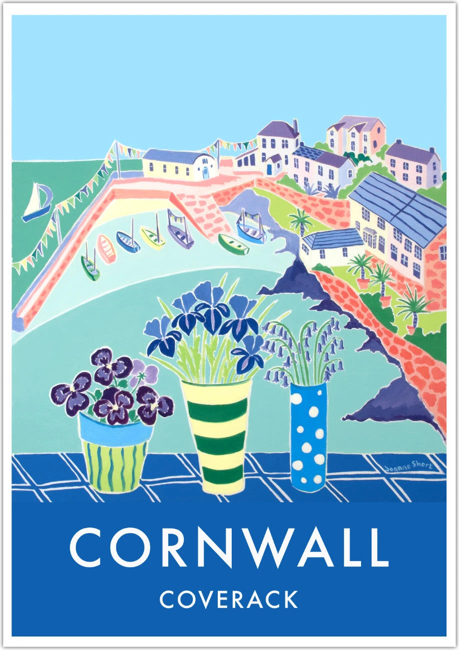 Coverack Art Prints of Cornwall by Cornish Artist Joanne Short. Vintage Style Poster Print Art for Homes. Cornwall Art Gallery Joanne Short