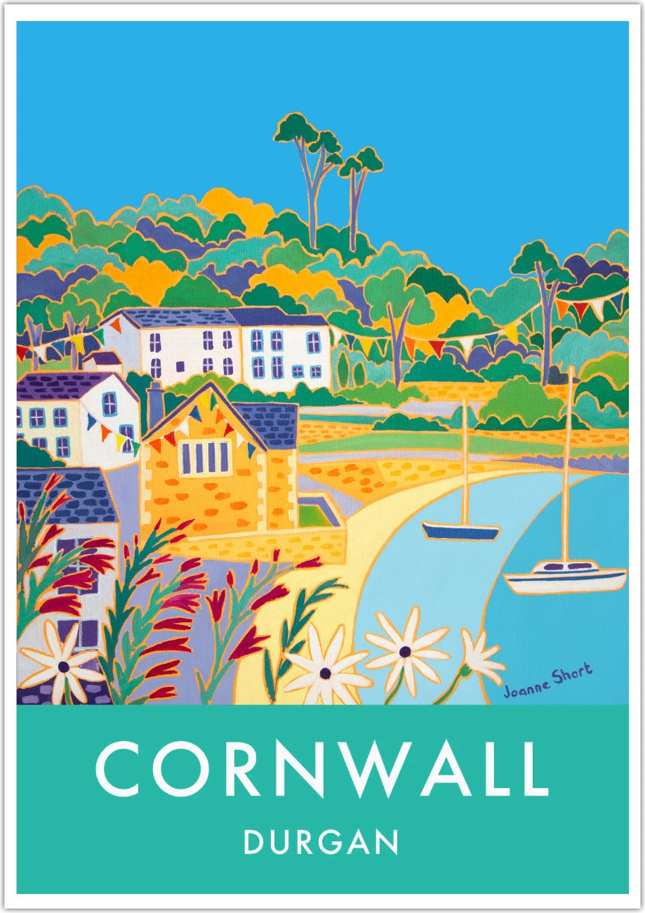 Vintage Style Travel Art Poster Print by Cornish Artist Joanne Short of Durgan, Cornwall Joanne Short