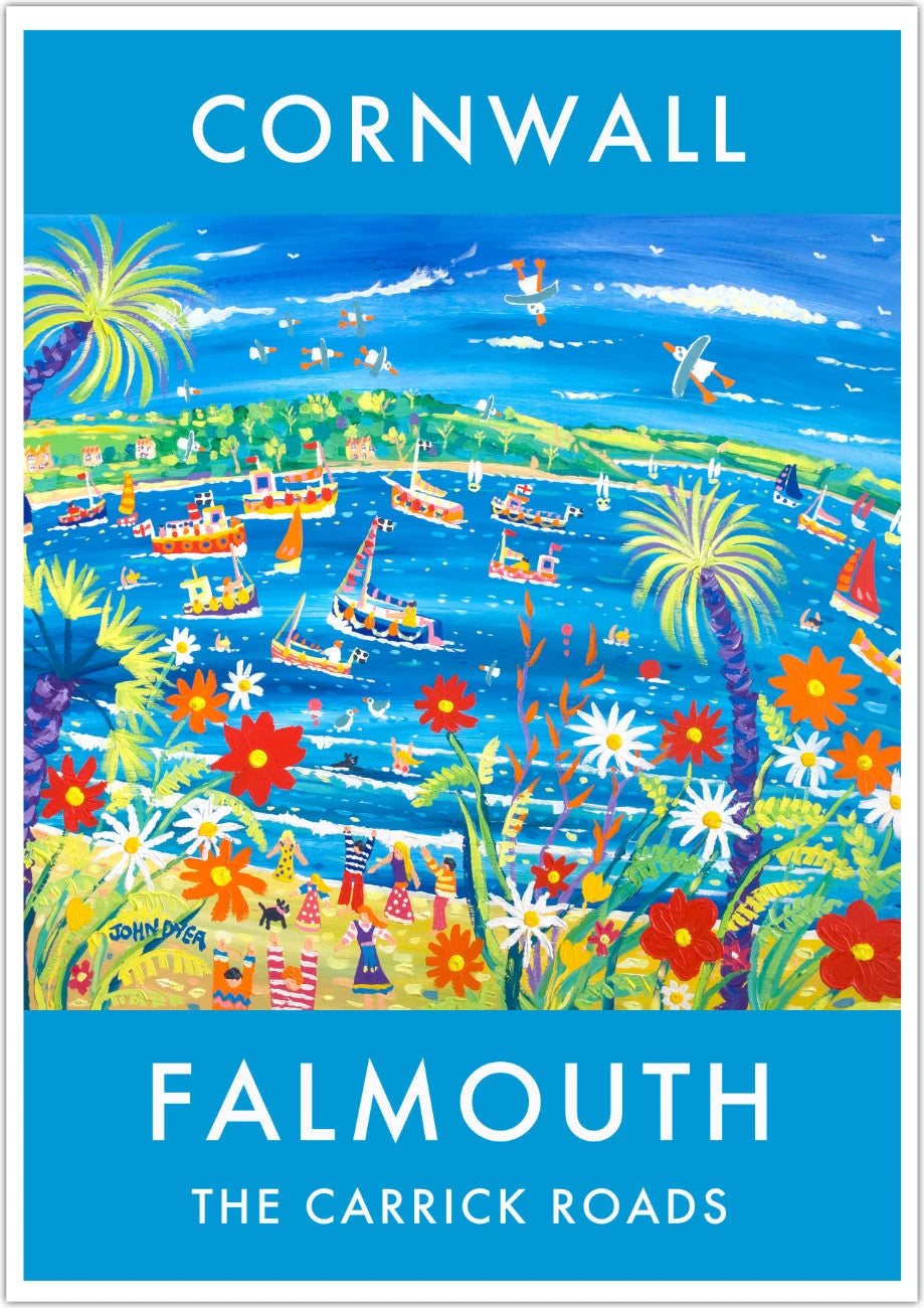 Vintage Style Seaside Travel Poster by John Dyer. Carrick Roads, Falmouth, Cornwall John Dyer