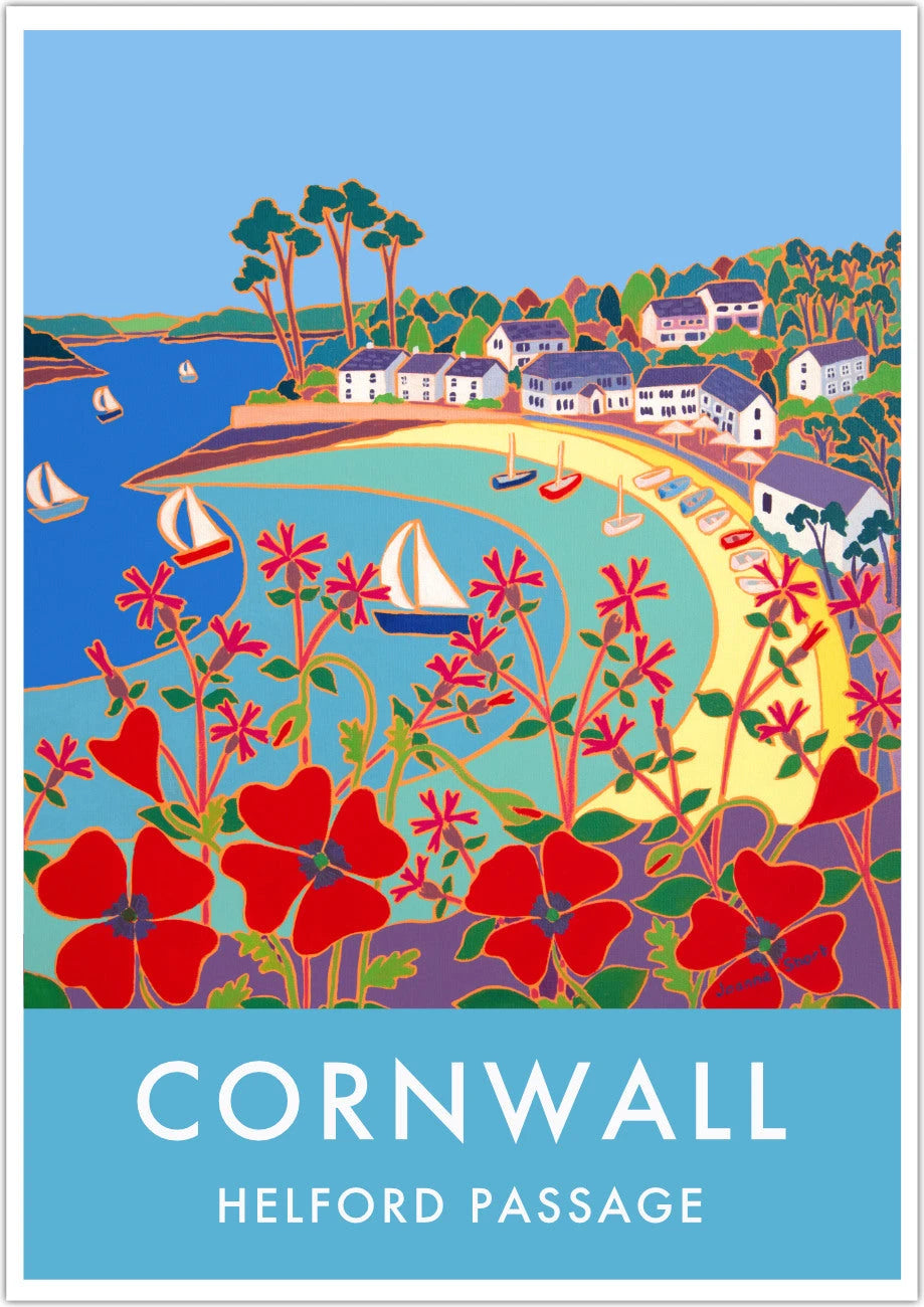 Helford Passage Art Prints of Cornwall by Cornish Artist Joanne Short. Art for Homes Vintage Style Poster Print. Cornwall Art Gallery Joanne Short