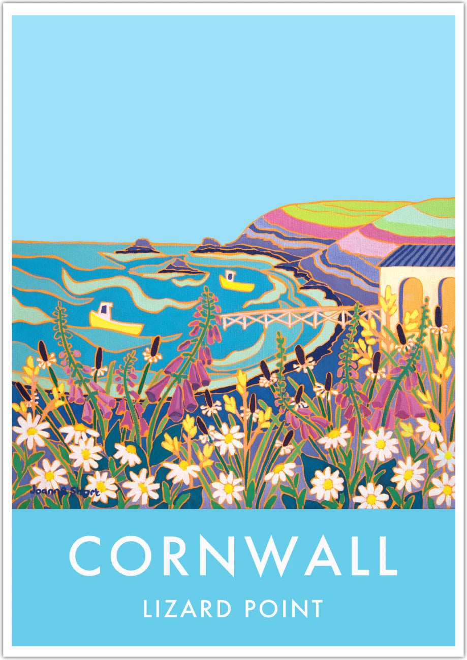 Vintage Style Travel Art Poster Print by Cornish Artist Joanne Short of Lizard Point, Cornwall Joanne Short