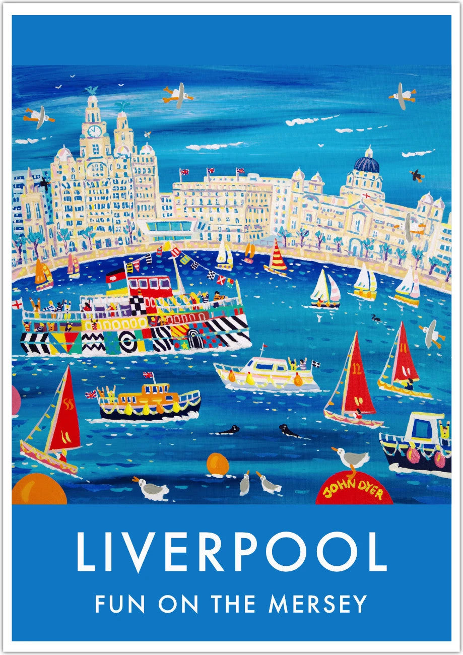 Vintage Style Travel Wall Art Poster Print by John Dyer. Fun on the Mersey, Liverpool John Dyer