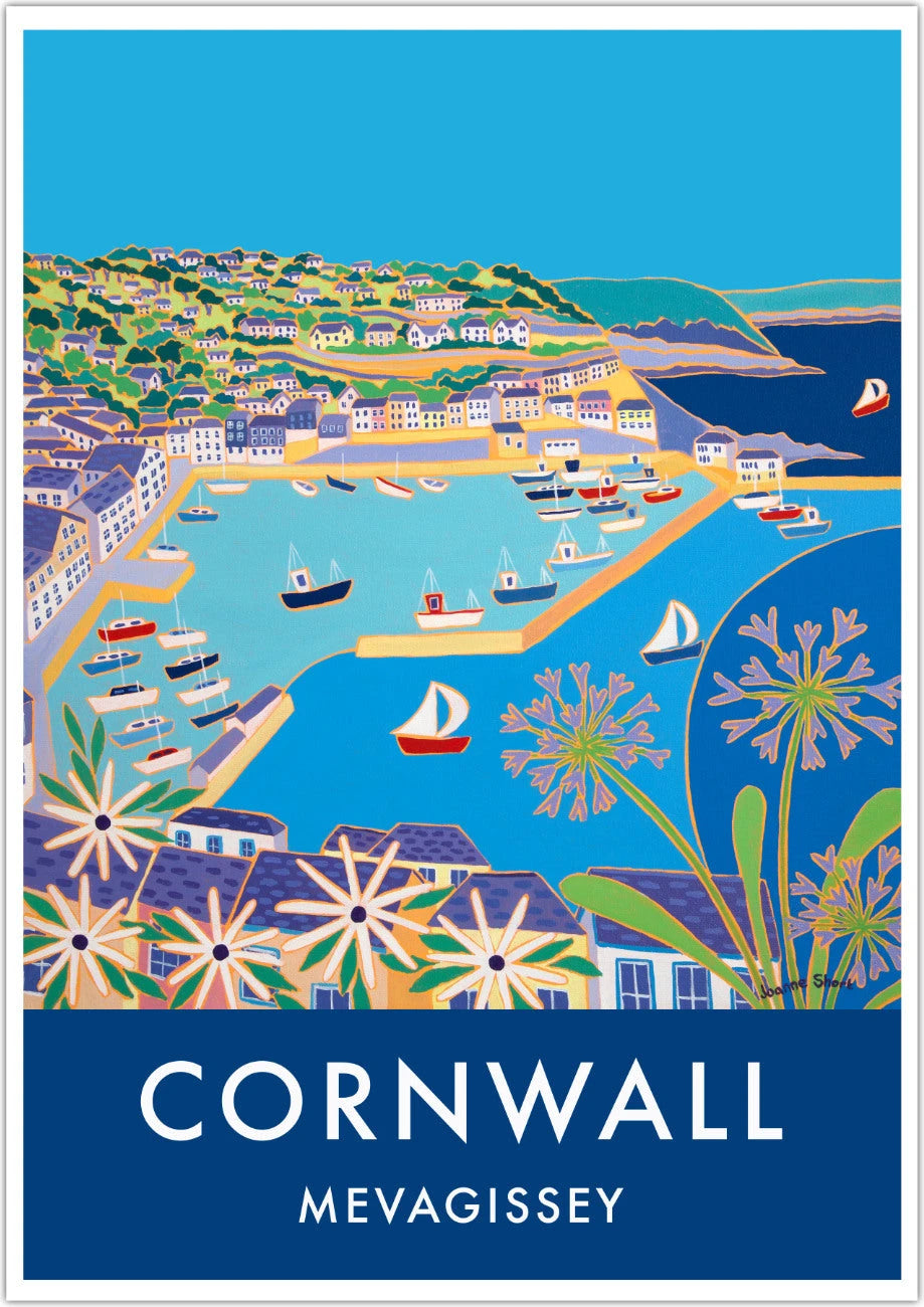 Mevagissey Art Posters Prints of Cornwall by Cornish Artist Joanne Short. Vintage Style Poster Print Art for Homes from our Cornwall Art Gallery Joanne Short
