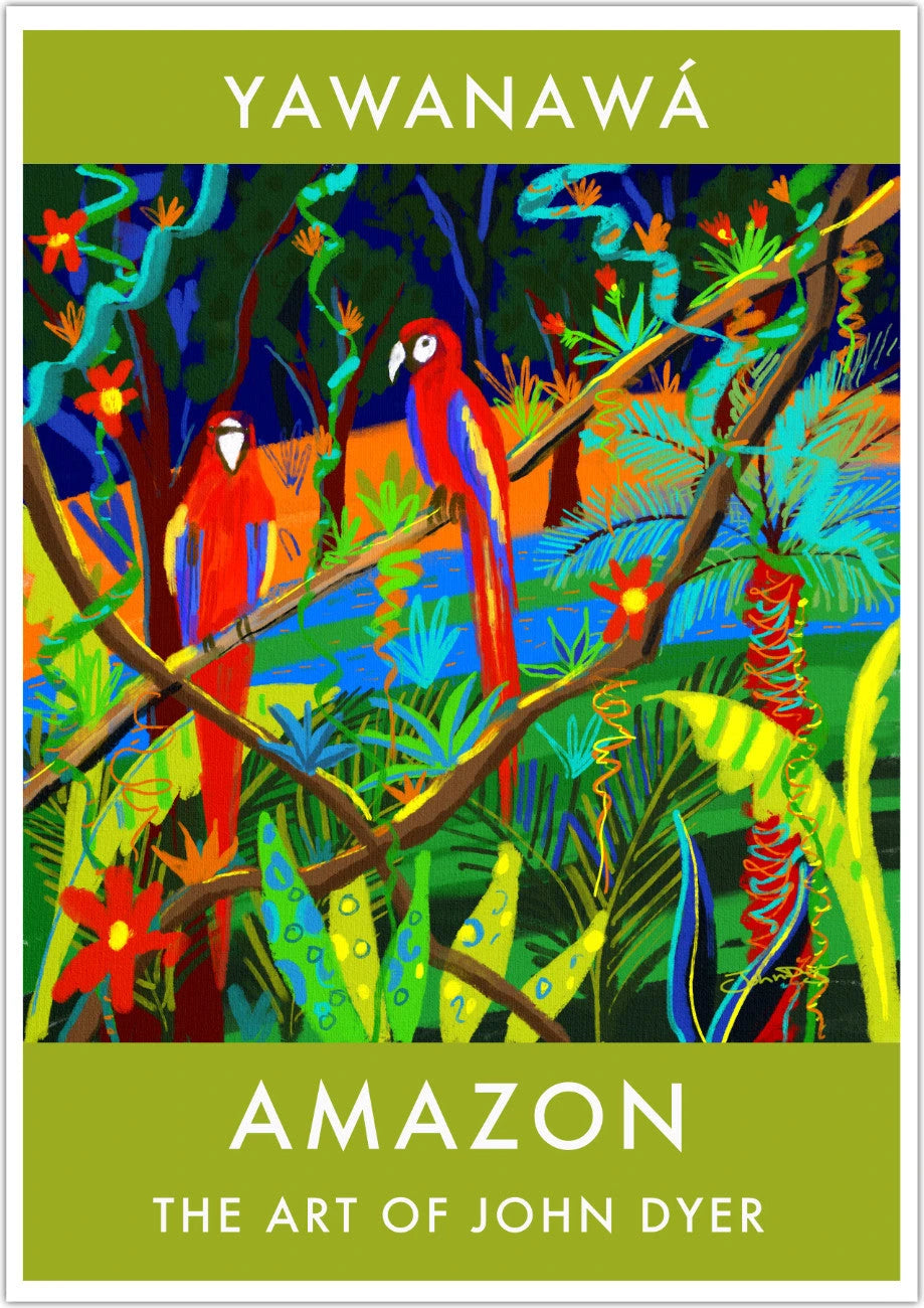 Vintage Style Jungle Wall Art Poster Print by John Dyer. Amazon Rainforest Parrots Brazil. Animal Art Prints John Dyer