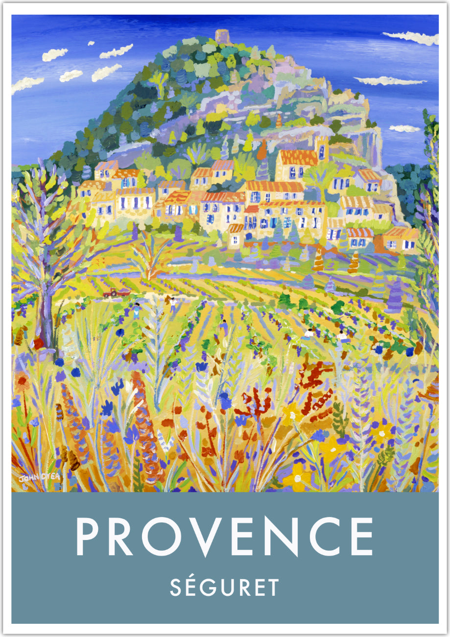 Seguret, Provence, France. Vintage Style Travel Wall Art Poster Print by John Dyer.