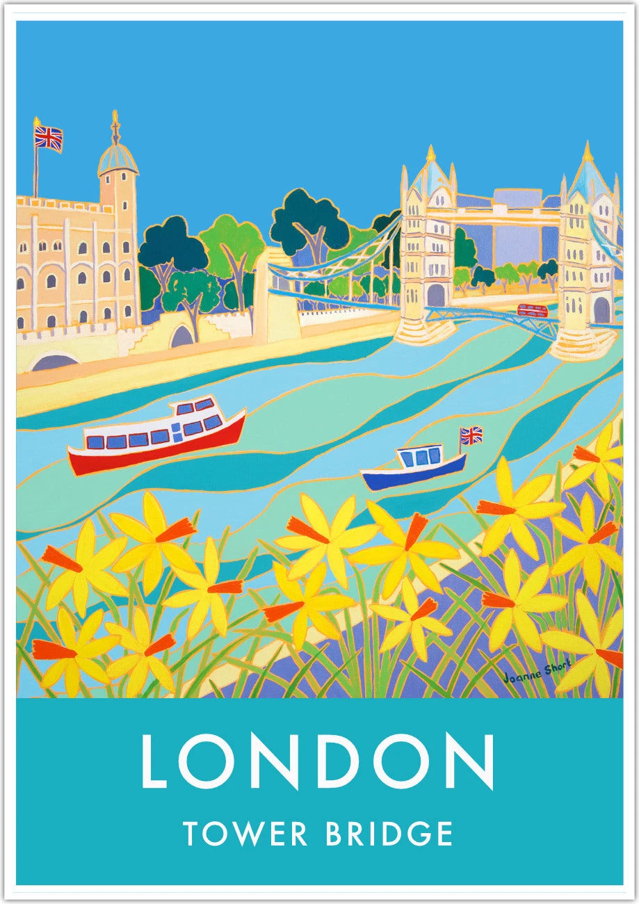Vintage Style Travel Art Poster Print by Joanne Short of Tower Bridge, London Joanne Short