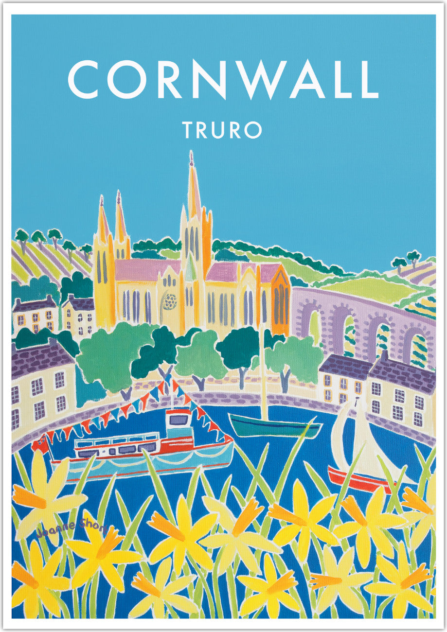 Truro City Art Print by Cornish Artist Joanne Short. Cornwall Art Gallery, Vintage Style Poster Prints of Cornwall.