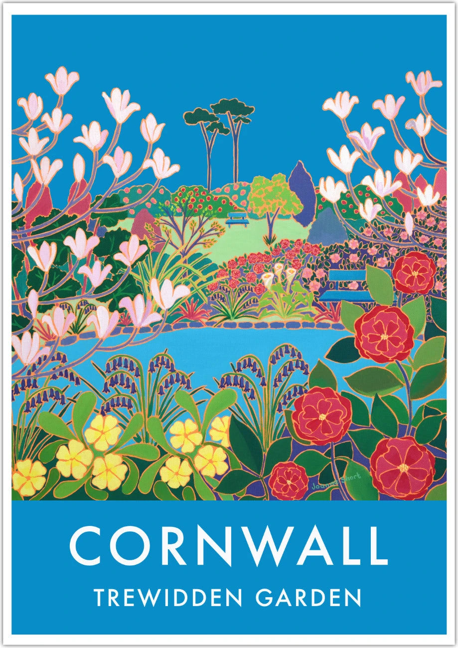 Vintage Style Seaside Travel Poster by Joanne Short of Trewidden Garden, Penzance, Cornwall Joanne Short