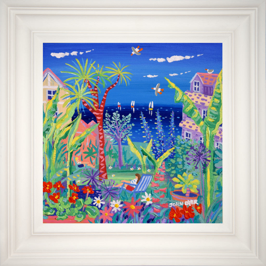 John Dyer Painting. Soaking up the Sun, Cornwall. 12 x 12 inches acrylic on canvas