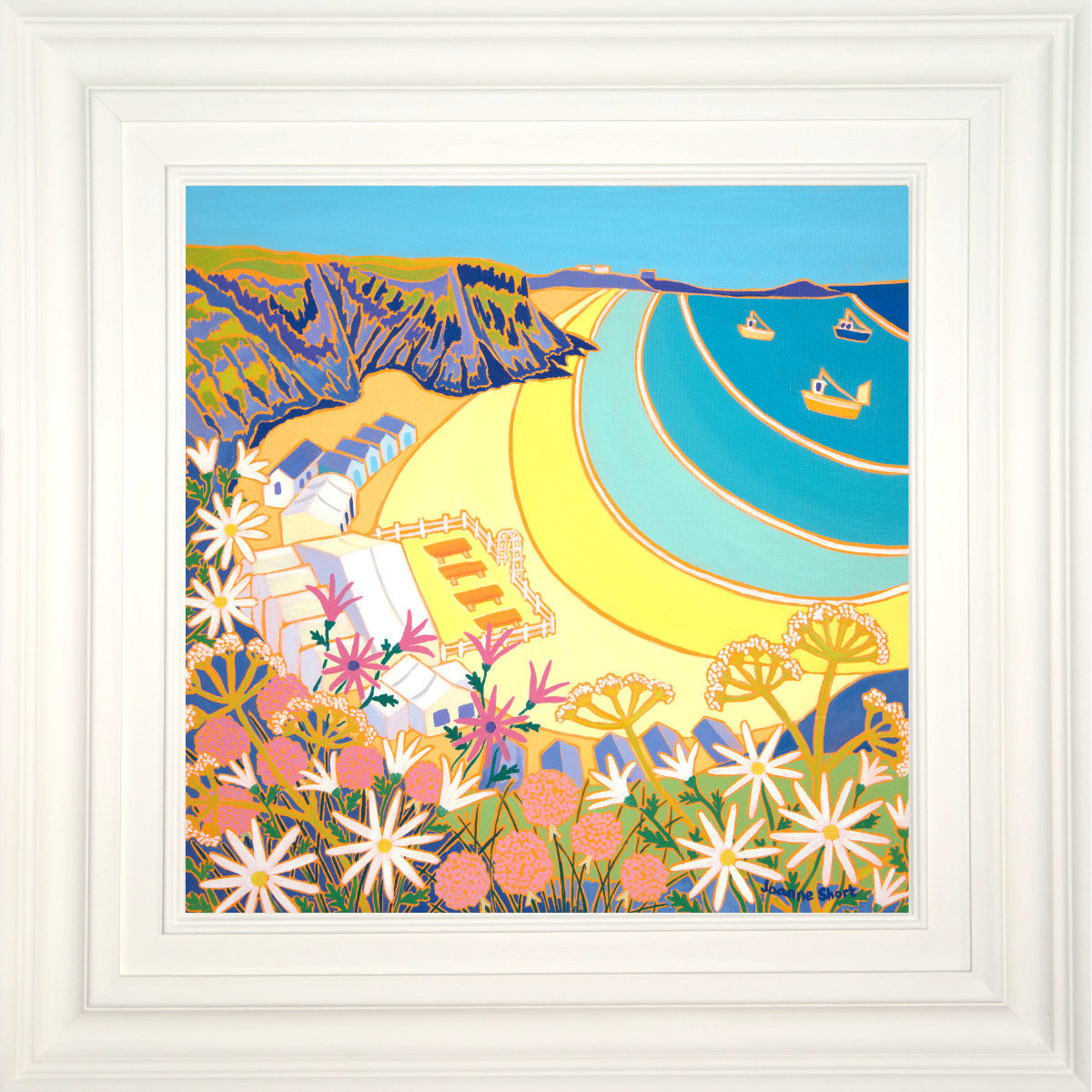 'Happy Days at Lusty Glaze Beach', 18x18 inches oil on canvas. Cornwall Painting by Cornish Artist Joanne Short. Cornish Art from our Cornwall Art Gallery