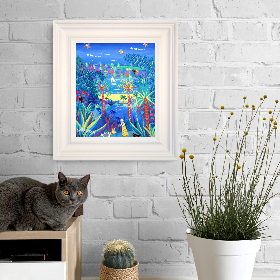 'Walking to the Beach, Trebah Garden', 12x10 inches acrylic on canvas. Paintings of Cornwall. Cornish Artist John Dyer. Cornwall Art Gallery