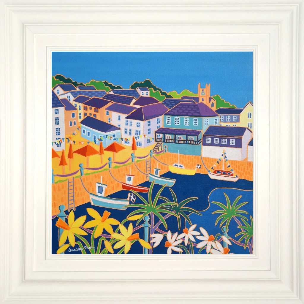 Original Painting by Joanne Short. A Feast of Colour, Customs House Quay, Falmouth.
18 x 18 inches, oil on canvas Joanne Short