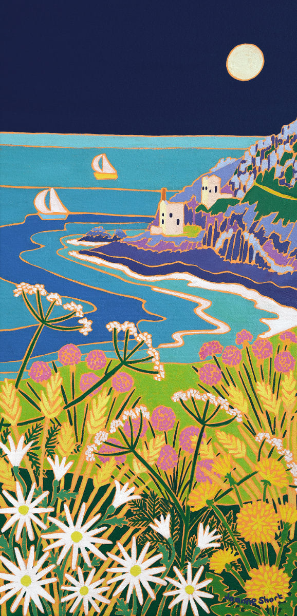 'Full Moon over the Mines, Botallack'.
23.5 x 12 inches original art oil on canvas. Paintings of Cornwall by Cornish Artist Joanne Short from our Cornwall Art Gallery