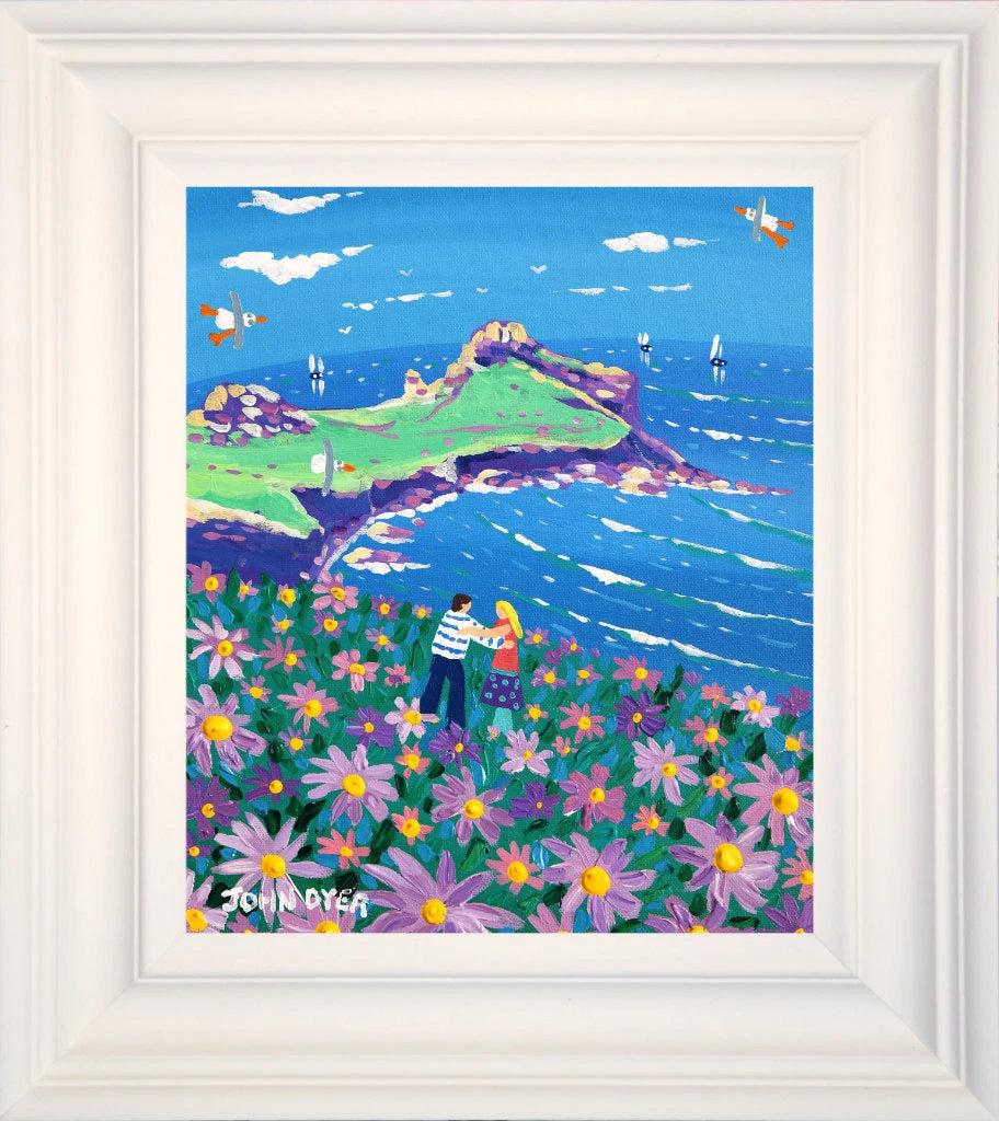 'A Carpet of Flowers at Gurnard's Head, Zennor', 12x10 inches acrylic on canvas. Paintings of Cornwall. Cornish Artist John Dyer. Cornwall Art Gallery John Dyer