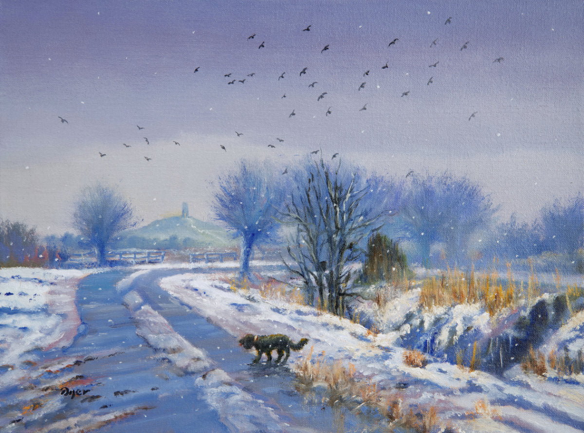 'Homeward Bound. Glastonbury Tor, Somerset', 12x16 inches original art oil on canvas. Paintings of Somerset by Artist Ted Dyer. Cornwall Art Gallery Ted Dyer