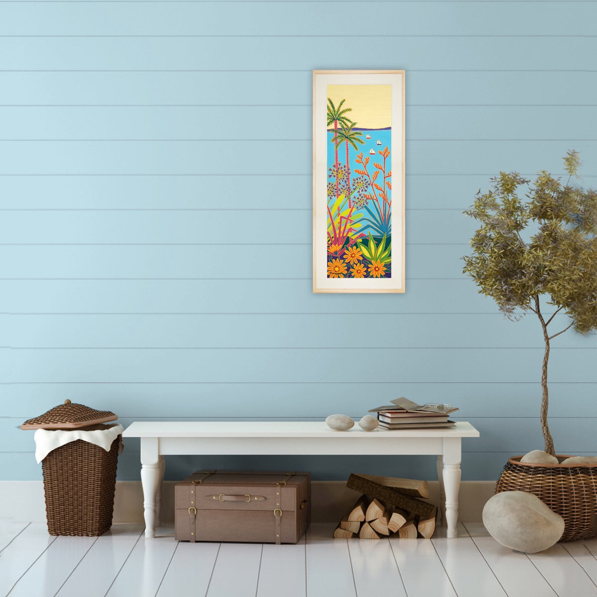 Original Painting by Joanne Short. Sailing Past the Gardens, Tresco
. 36 x 12 inches, oil on canvas