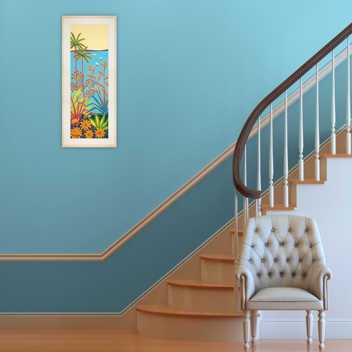 Original Painting by Joanne Short. Sailing Past the Gardens, Tresco
. 36 x 12 inches, oil on canvas